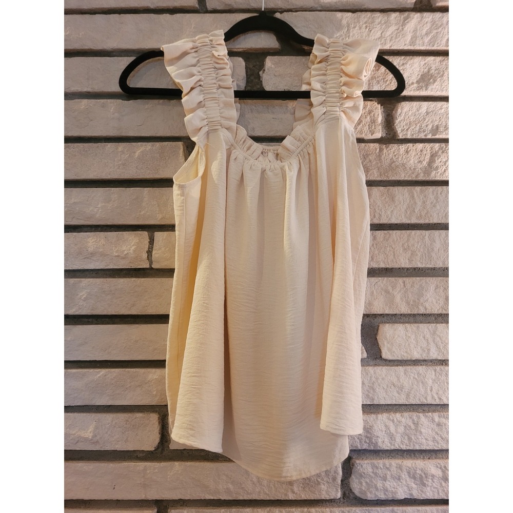 Marvmys Cream Ruffle Strap Tank Top Blouse Size Medium